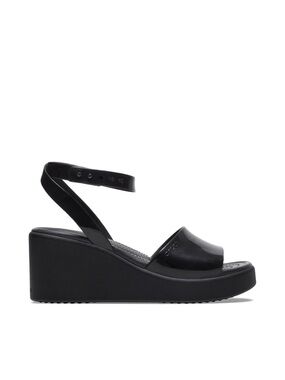 CROCS Black Patent Platform Ankle-Strap Sandals - Women 6